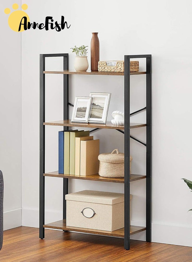AnneFish 4 Tier Bookshelf Standing Shelving Kitchen Bakers Rack Open Display Rack Storage Shelves with Cupboard Organizer Bookcase Microwave Oven Stand for Living Room And Kitchen Brown 60x30x114cm - Image 2